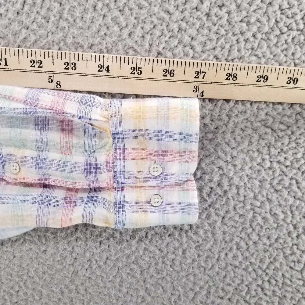 Peter Millar Shirt Mens Large White Colorful Plaid Crown Hammock Sport Linen